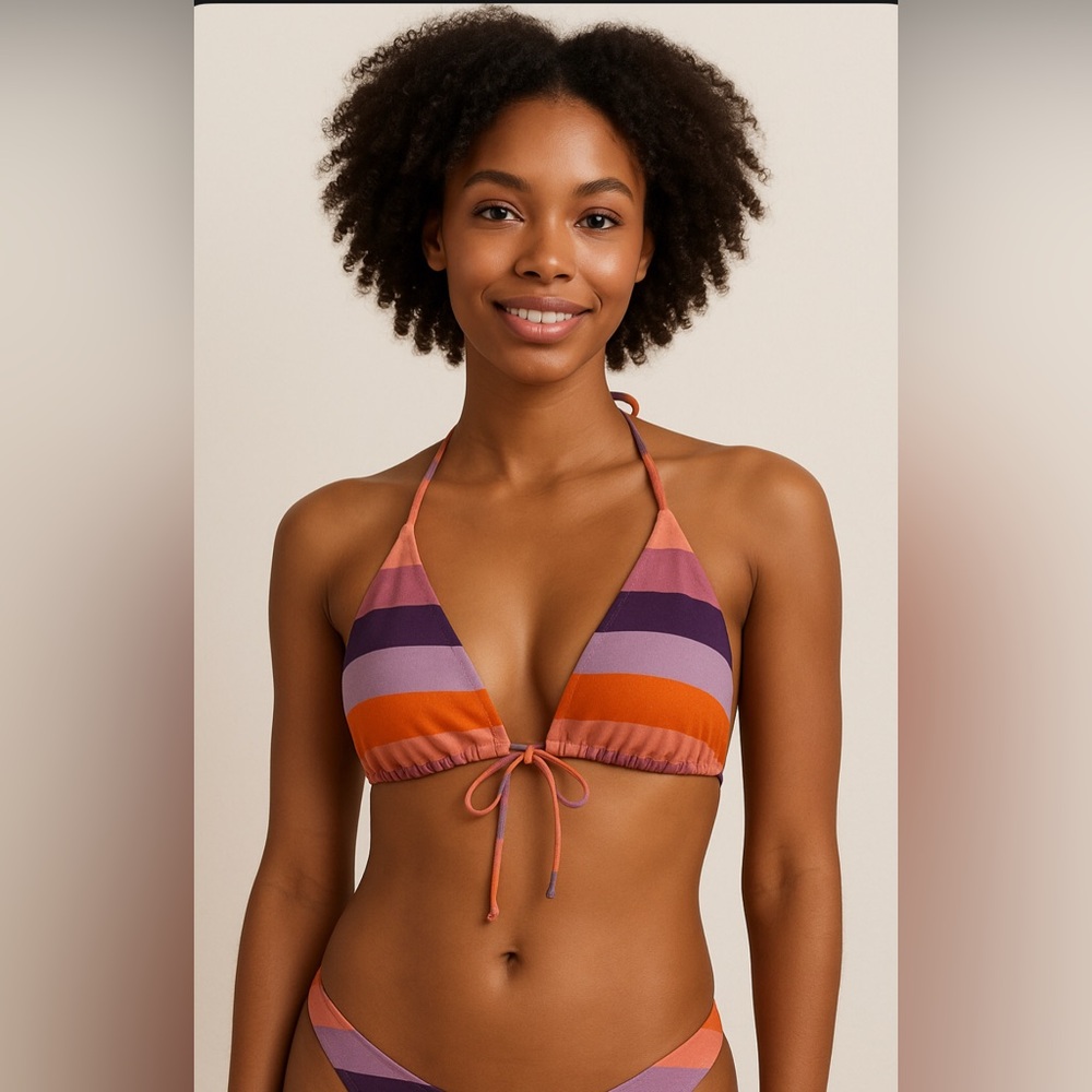 Gottex Purple Orange and Pink Striped Shimmer Triangle Bikini Top Size 12 new